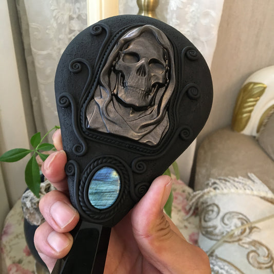 Handmade Natural Black Obsidian Scrying Mirror Wand/Magic Obsidian Witch Wand/Crystal Quartz Wand/Manifest Altar Tool
