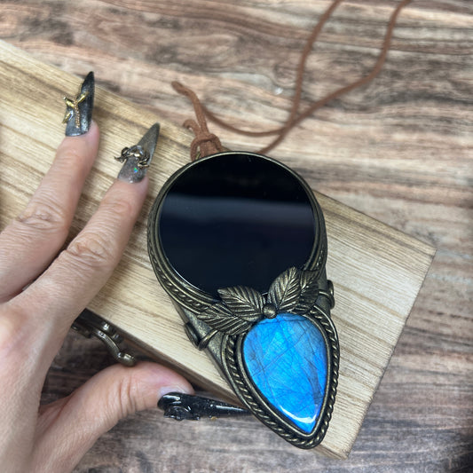 Handmade Natural Black Obsidian Scrying Mirror/Magic Obsidian Witch Mirror/Crystal Quartz Mirror/Manifest Altar Tool