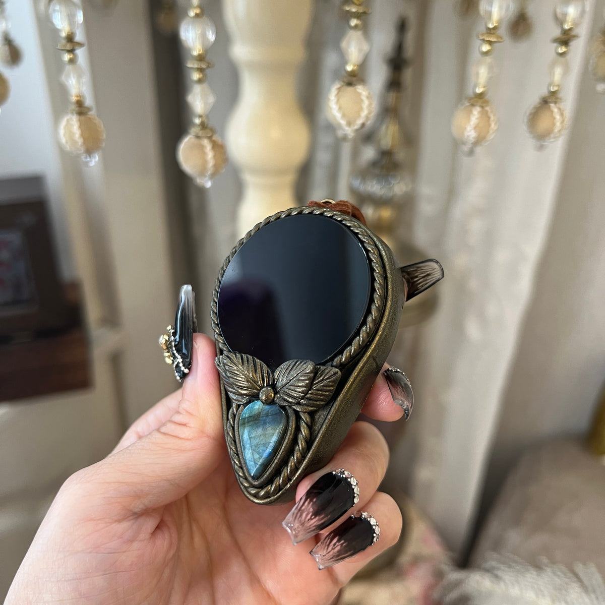 Handmade Natural Black Obsidian Scrying Mirror/Magic Obsidian Witch Mirror/Crystal Quartz Mirror/Manifest Altar Tool