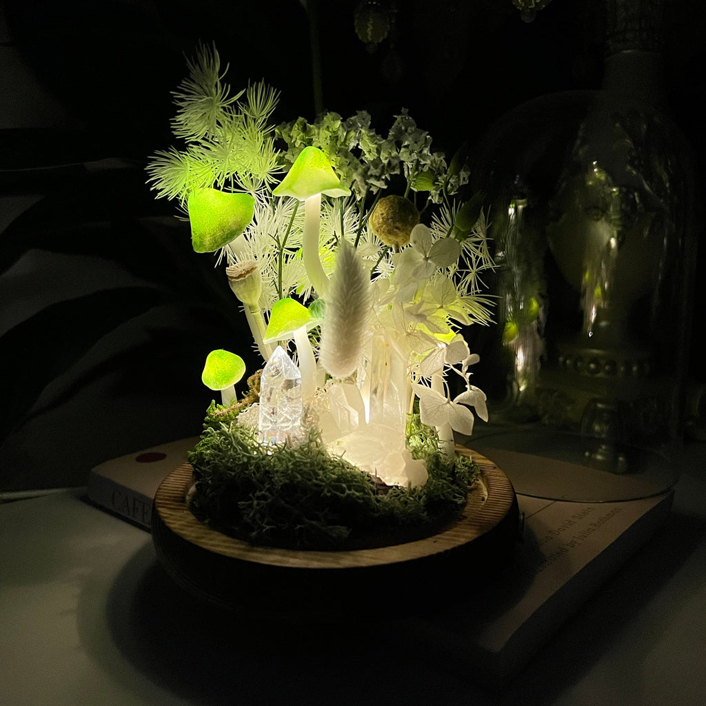 Radiant Life: Clear Quartz & Blooming Meadow Energy Lamp | Handmade Crystal Mushroom Lamp