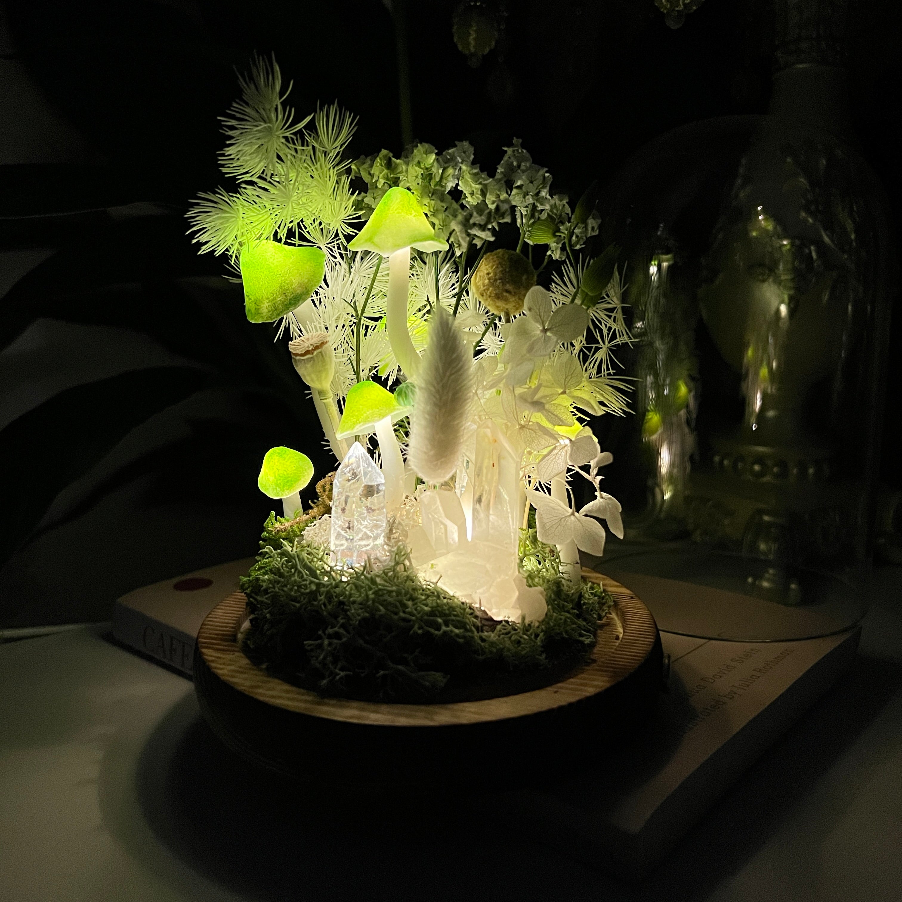 Radiant Life: Clear Quartz & Blooming Meadow Energy Lamp | Handmade Crystal Mushroom Lamp