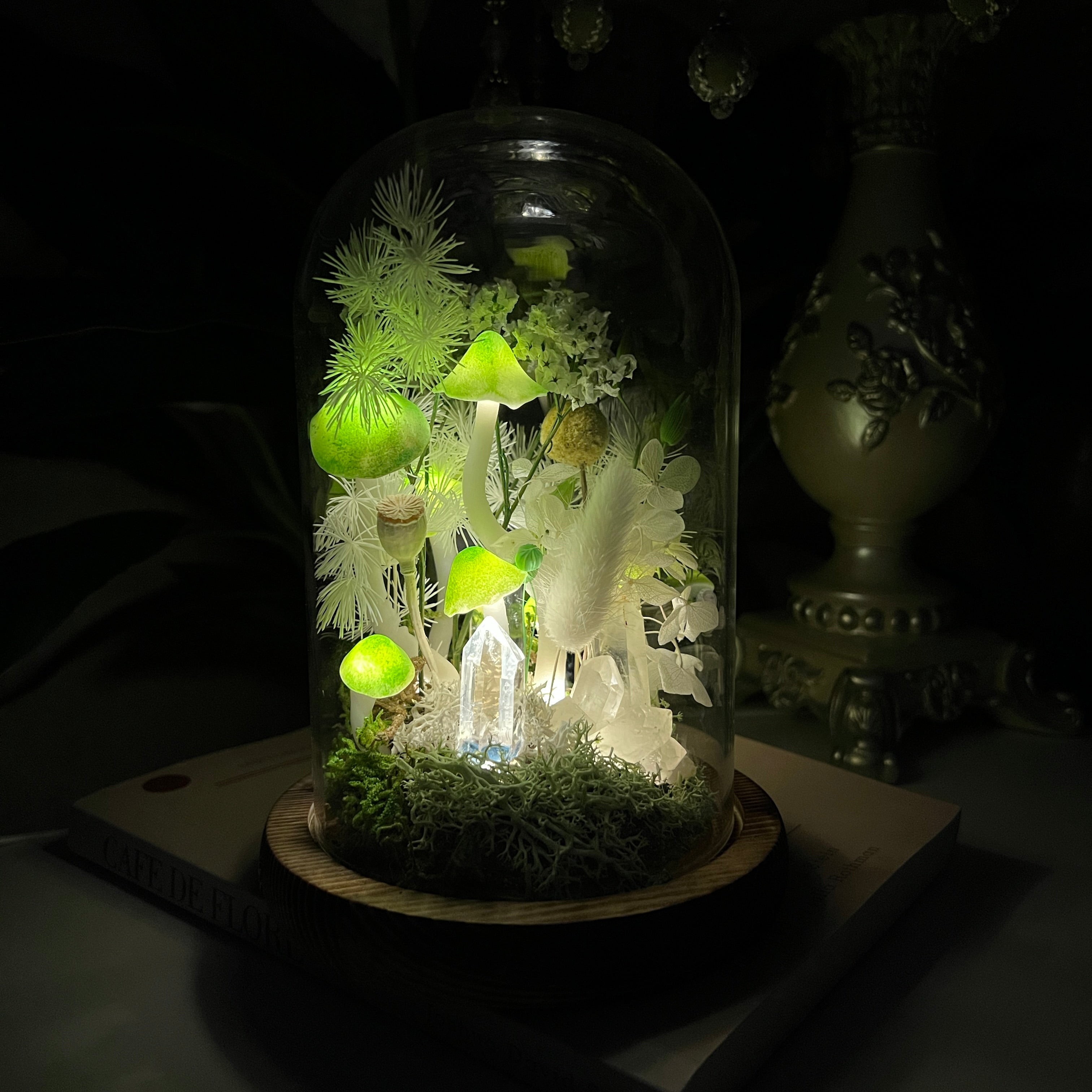 Radiant Life: Clear Quartz & Blooming Meadow Energy Lamp | Handmade Crystal Mushroom Lamp