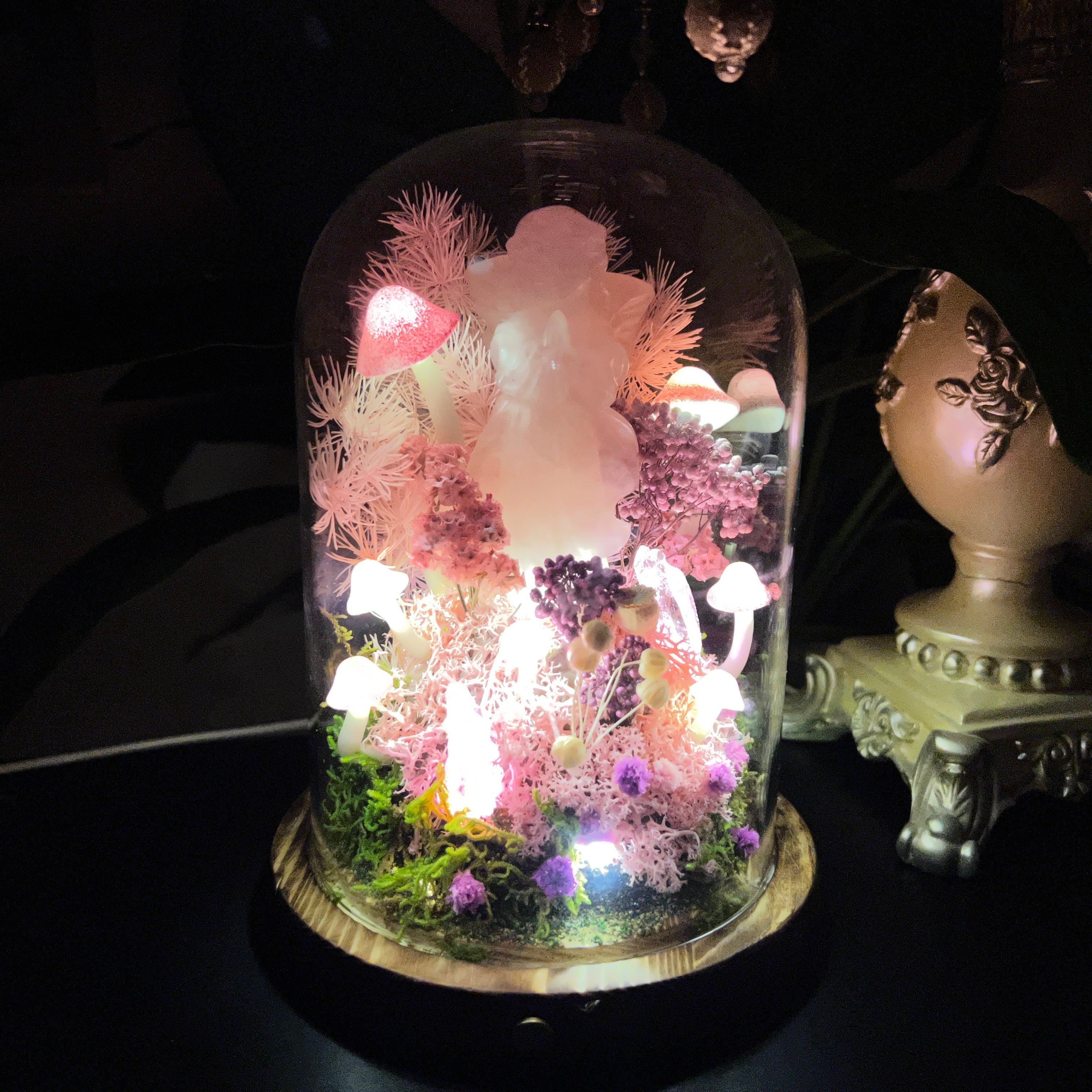 Enchanted Rose Quartz Angel Mushroom Night Light | Eternal Moss Dome for Self-Love & Harmony