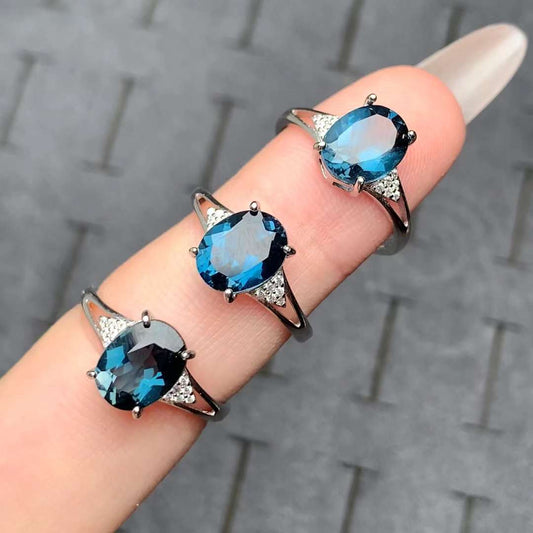 London blue topaz ring 925 silver ring Adjustable crystal ring