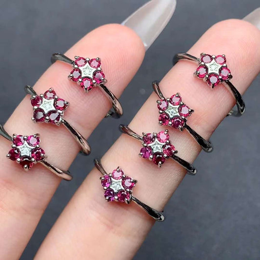 flower-shaped Garnet ring Copper Adjustable crystal ring