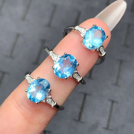 blue topaz ring 925 silver ring Adjustable crystal ring