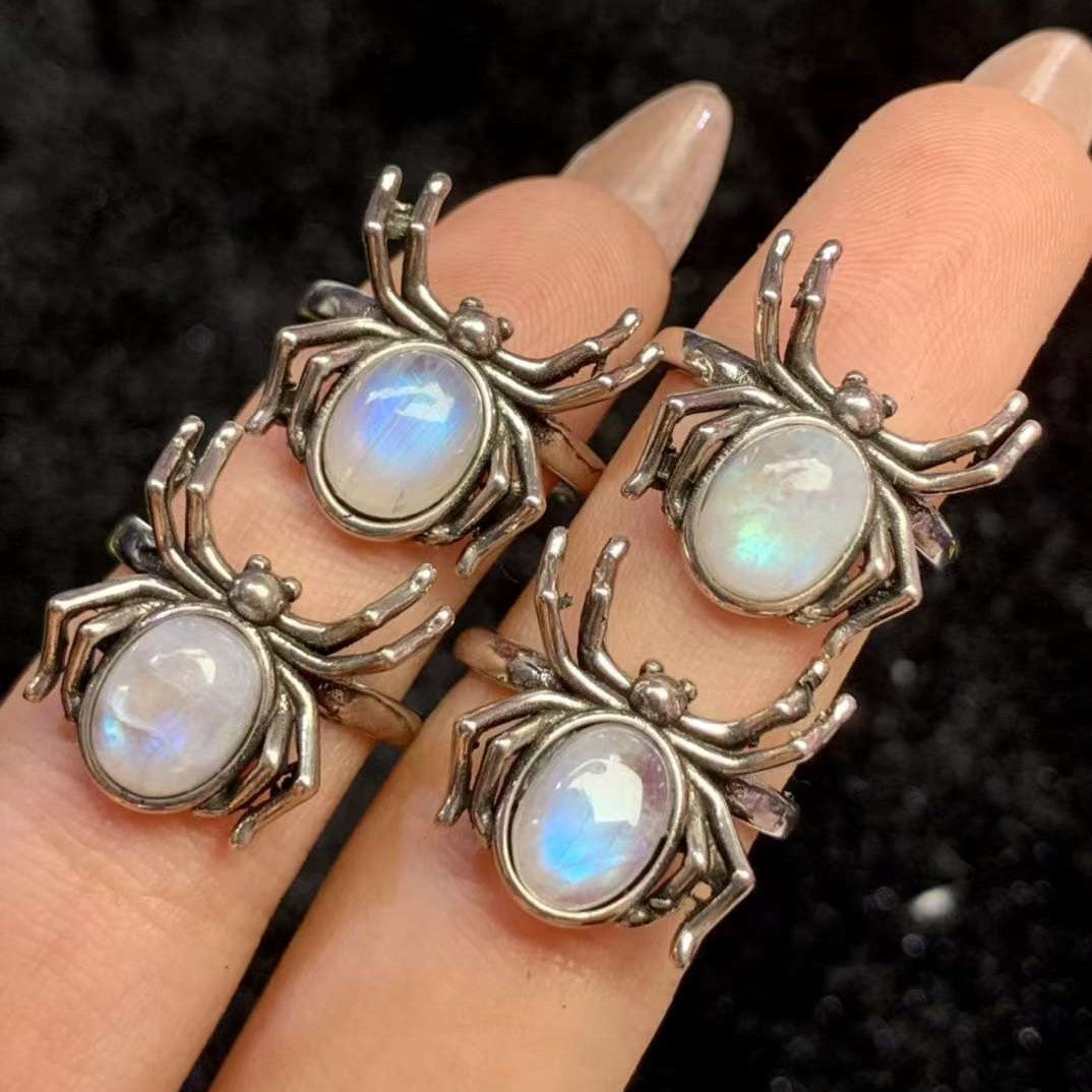 Moonstone Spider ring Copper Adjustable crystal ring  gemstone ring