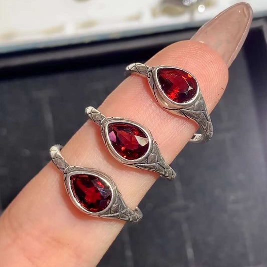 Garnet snake ring 925 silver ring Adjustable crystal ring