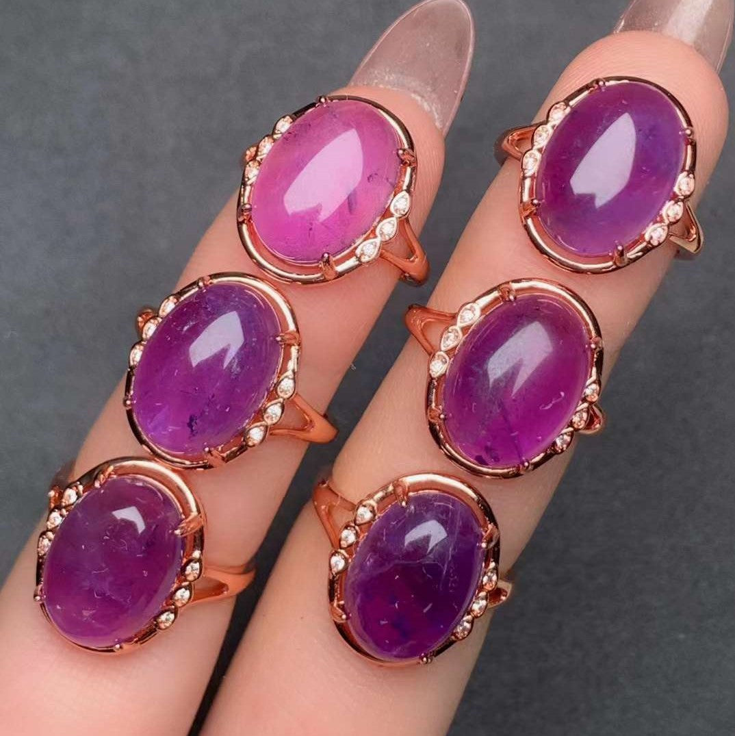 Amethyst ring Copper Adjustable crystal ring gemstone ring