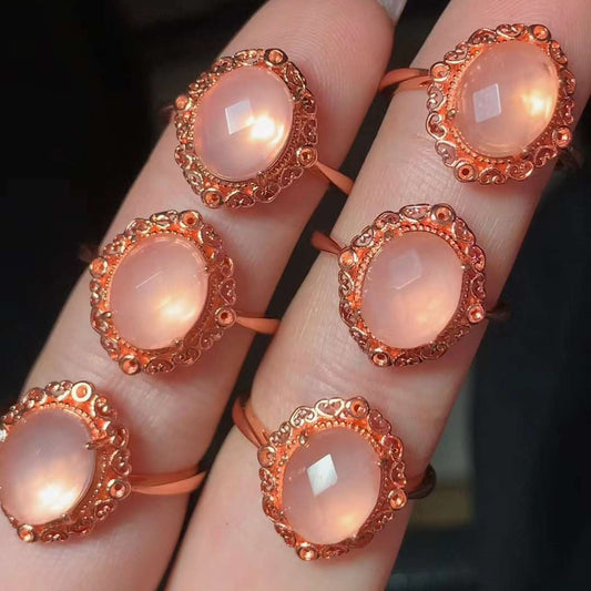 Rose Quartz Faceted ring Copper Adjustable crystal ring gemstone ring