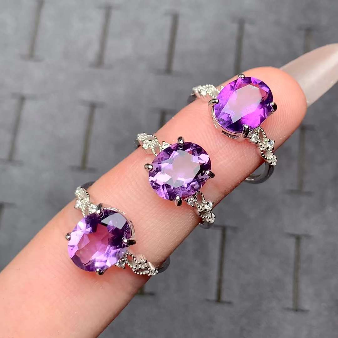 Amethyst ring 925 silver ring Adjustable crystal ring