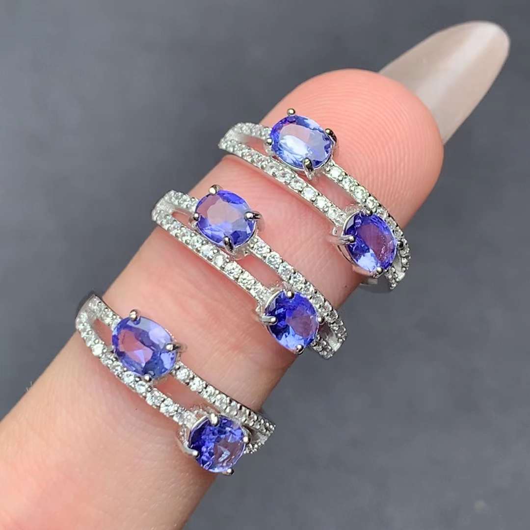 tanzanite ring 925 silver ring Adjustable crystal ring