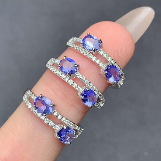 tanzanite ring 925 silver ring Adjustable crystal ring