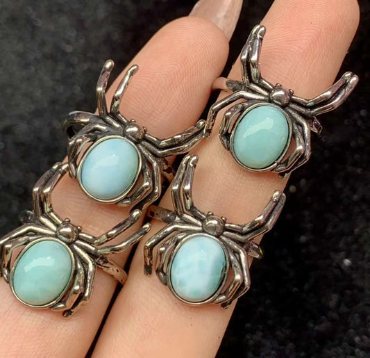 Larimar Spider ring Copper Adjustable crystal ring  gemstone ring