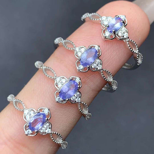 tanzanite ring 925 silver ring Adjustable crystal ring