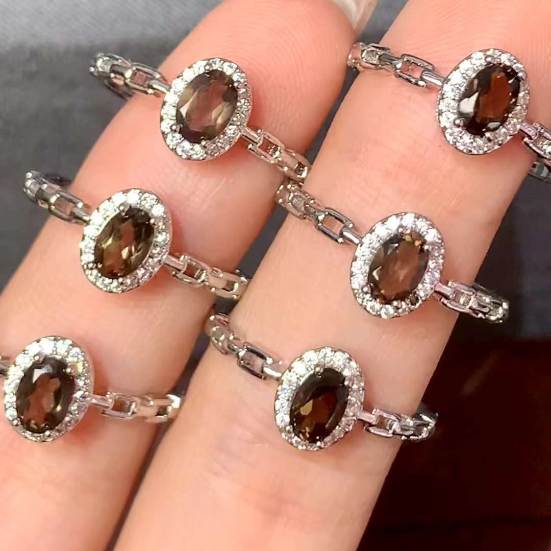 Smoky Quartz Chain ring Copper Adjustable crystal ring gemstone ring