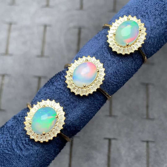 opal ring 925 silver ring Adjustable crystal ring