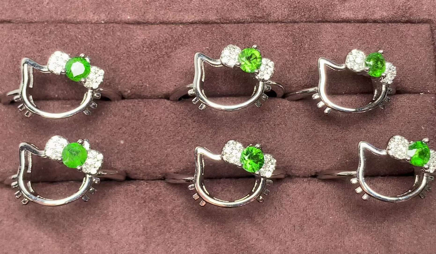 Hello Kitty Diopside ring Copper Adjustable crystal ring  gemstone ring