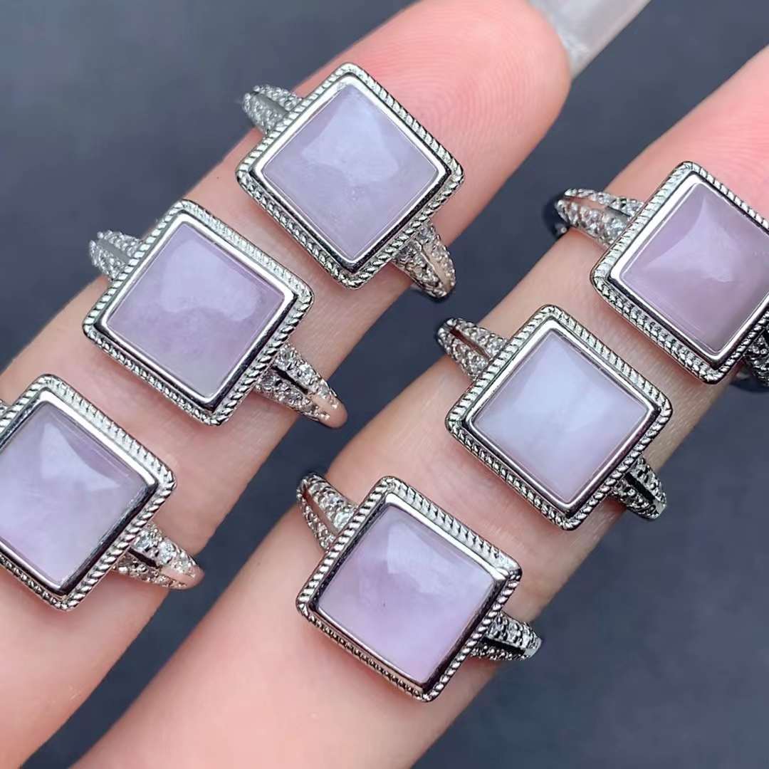 Square Kunzite ring Copper Adjustable crystal ring