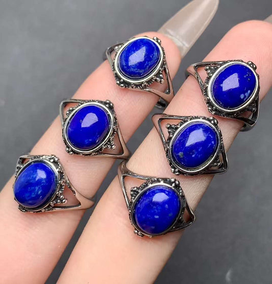 Large grains Lapis Lazuli ring Copper Adjustable crystal ring