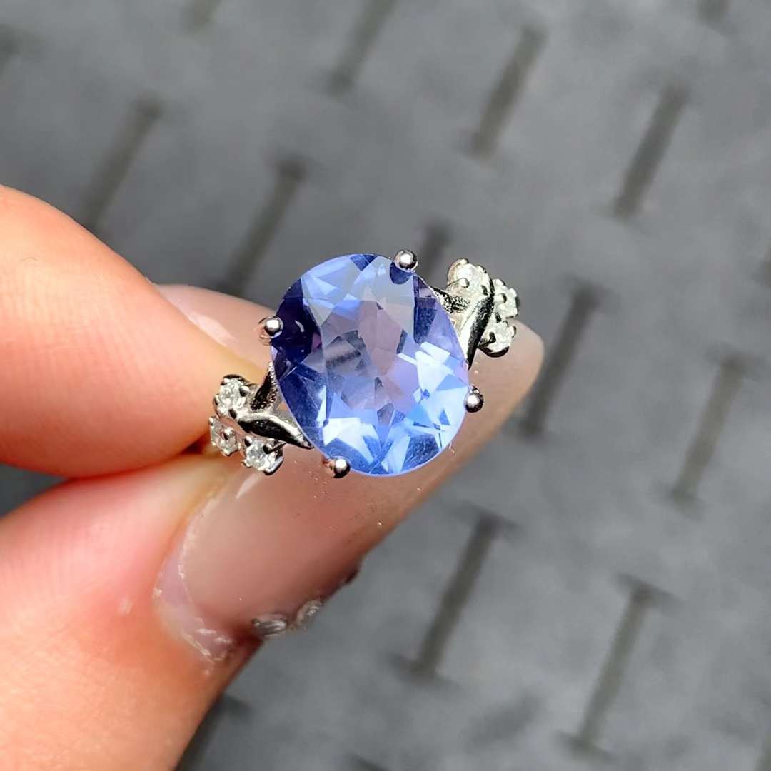 Blue Fluorite ring 925 silver ring Adjustable crystal ring