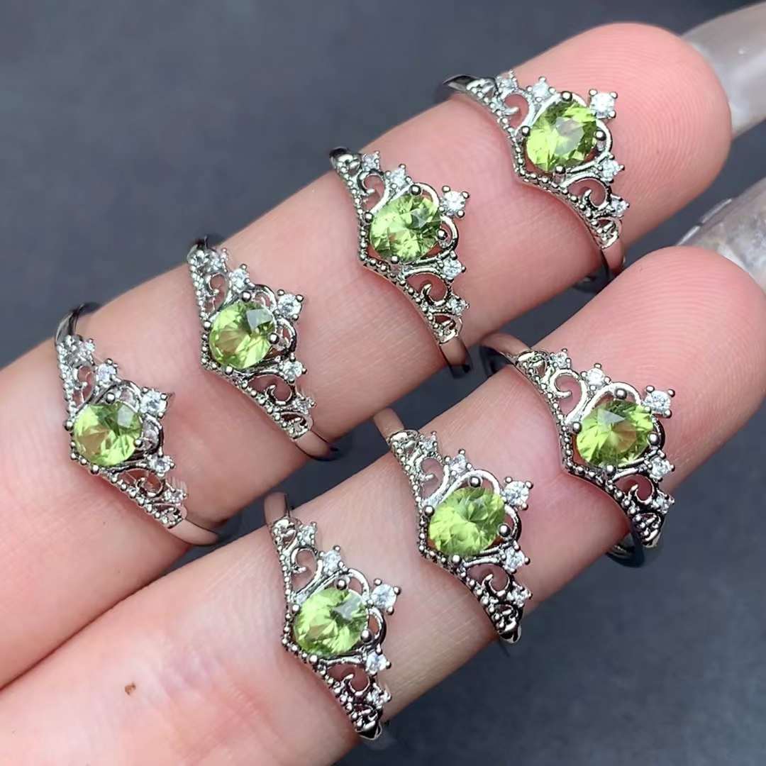 Crown Peridot ring Copper Adjustable crystal ring