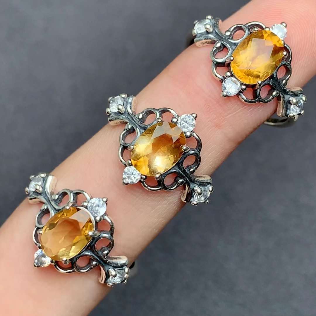 Citrine ring 925 silver ring Adjustable crystal ring