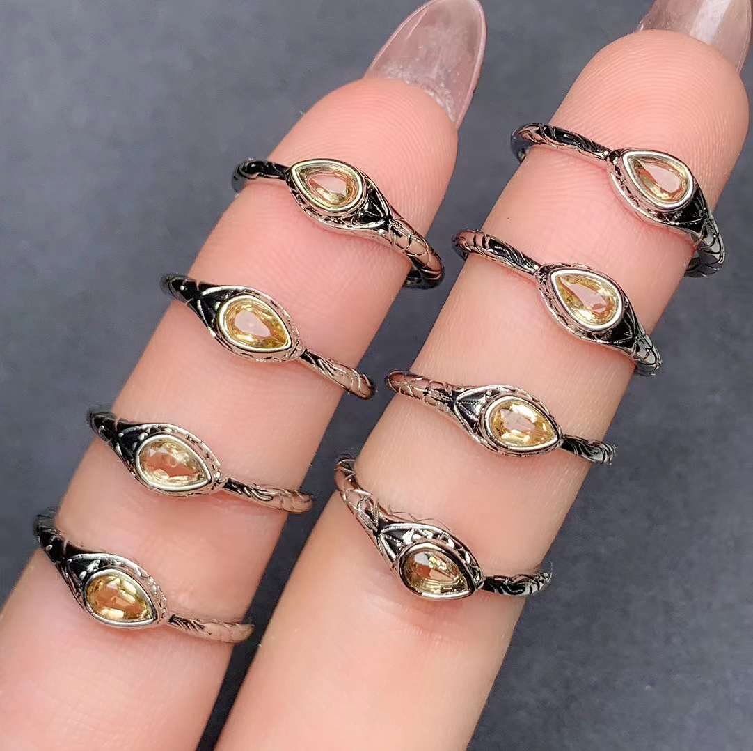 Citrine snake ring Copper Adjustable crystal ring gemstone ring