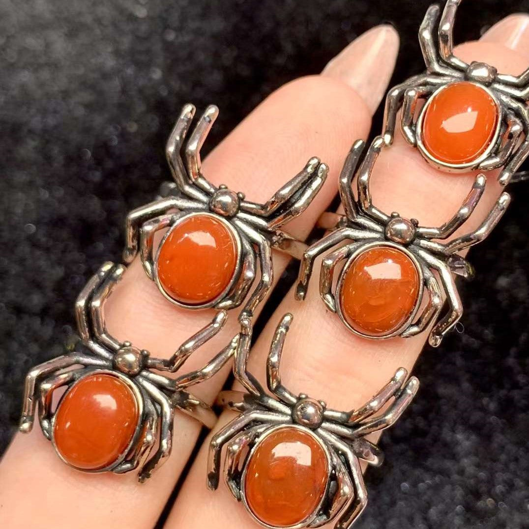 Southern Red Agate Spider ring Copper Adjustable crystal ring  gemstone ring