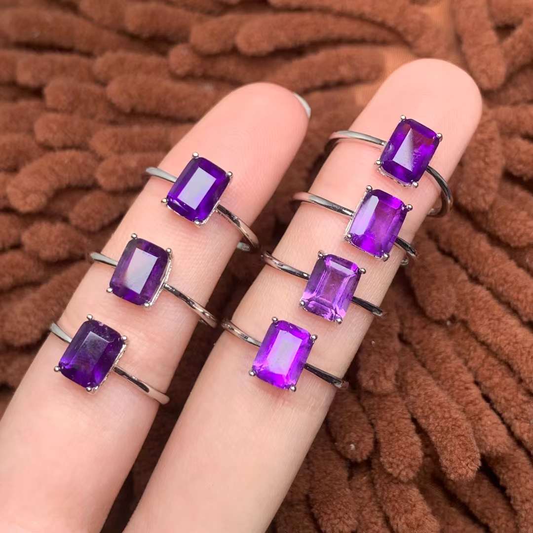 amethyst rectangle ring Copper Adjustable crystal ring