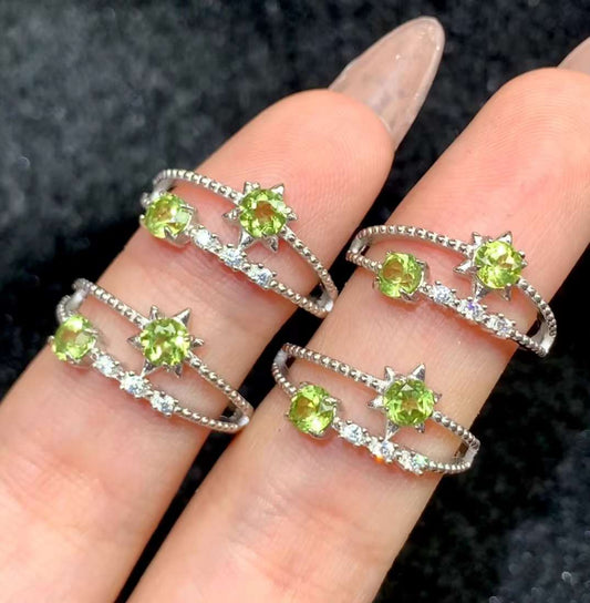 Peridot ring 925 silver ring Adjustable crystal ring gemstone ring