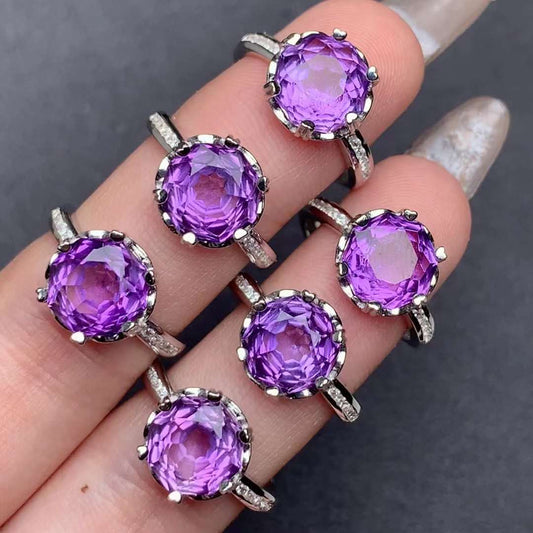 Amethyst ring 925 silver ring Adjustable crystal ring