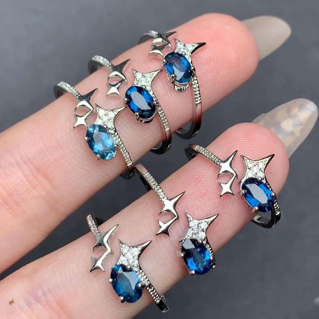 Star Blue Topaz ring Copper Adjustable crystal ring