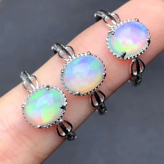 opal ring 925 silver ring Adjustable crystal ring