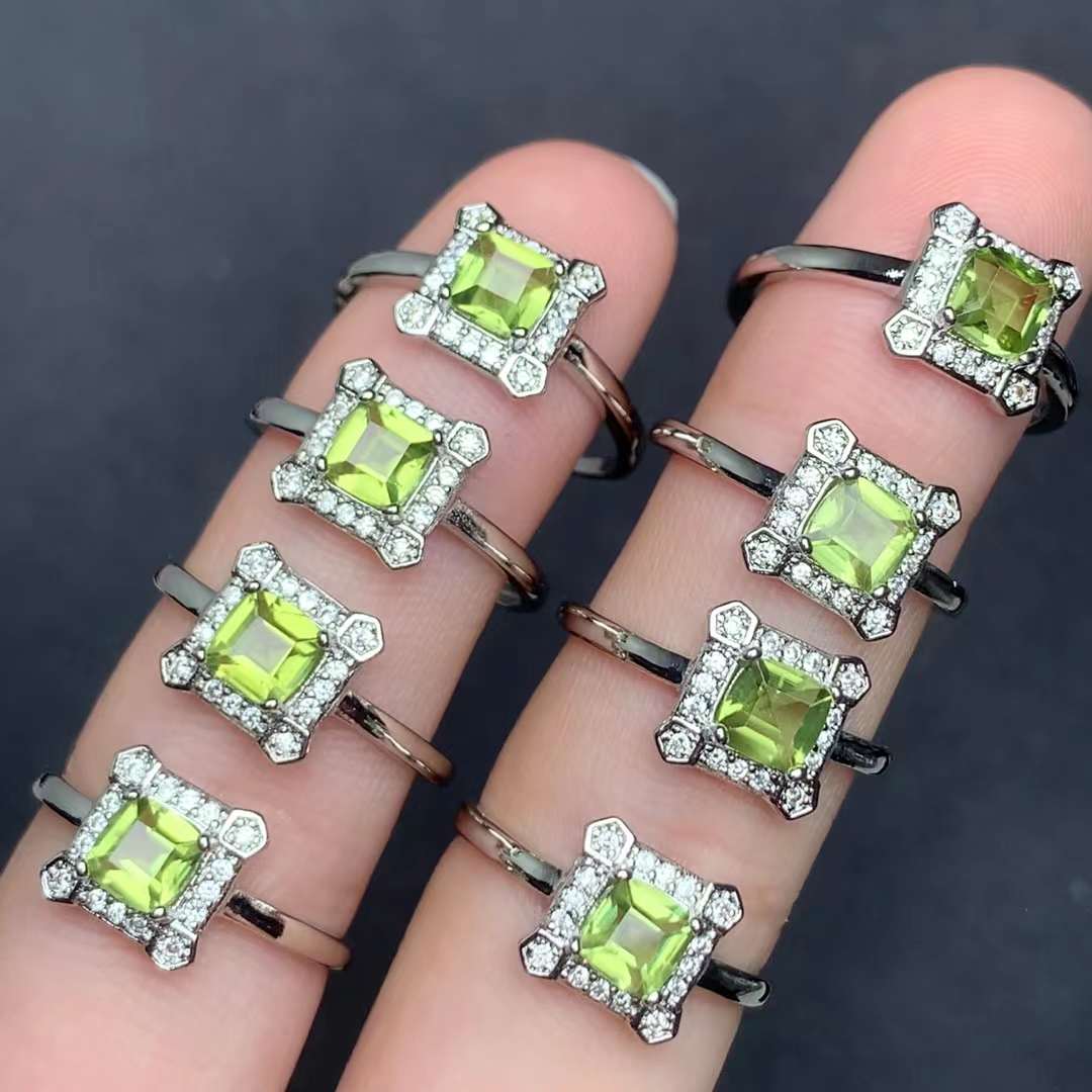 Peridot square ring Copper Adjustable crystal ring