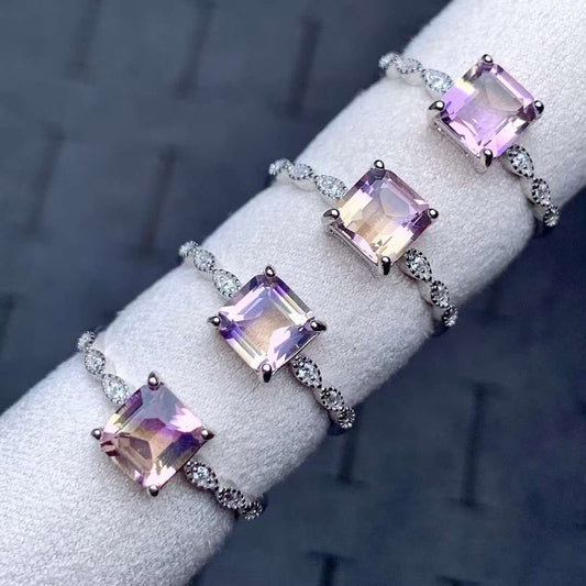 Square Ametrine ring 925 silver ring Adjustable crystal ring