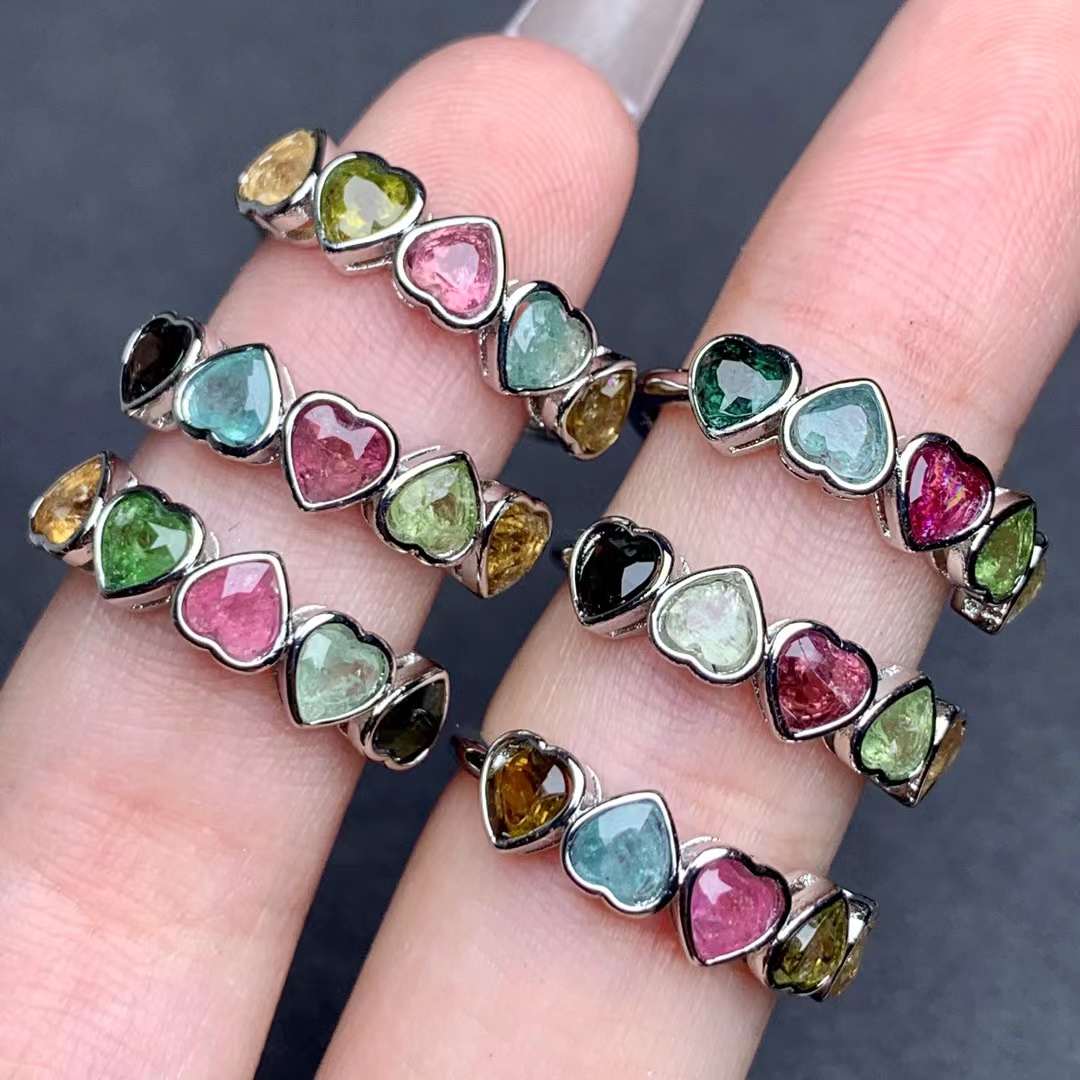 Heart shape Tourmaline ring Copper Adjustable crystal ring  gemstone ring