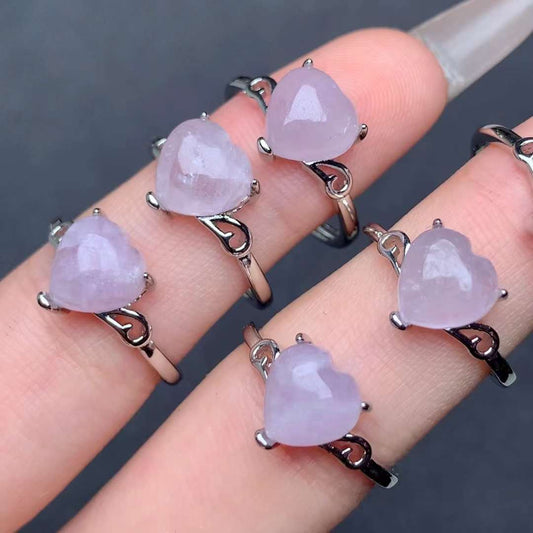 heart shape Kunzite ring Copper Adjustable crystal ring