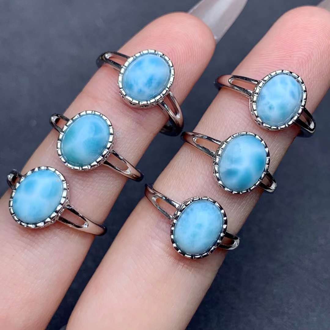 Larimar ring 925 silver ring Adjustable crystal ring