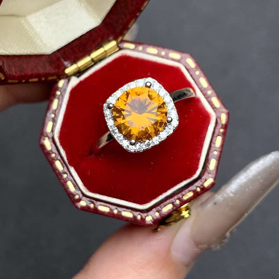 Citrine ring 925 silver ring Adjustable crystal ring