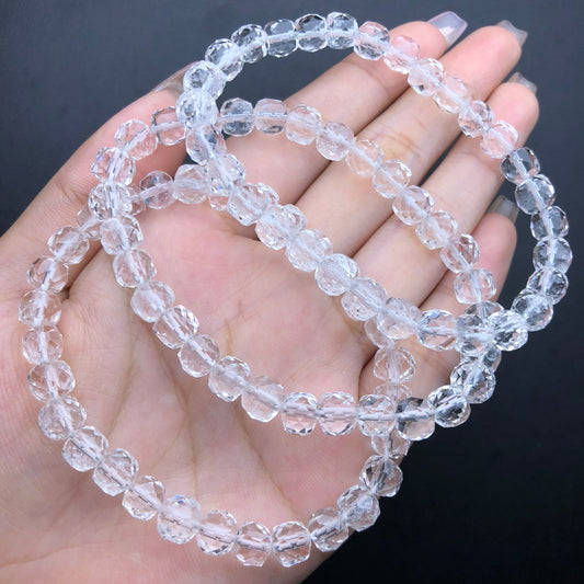 Clear Quartz Faceted Bracelet 7mm Gemstone Bracelet crystal bracelet XL（