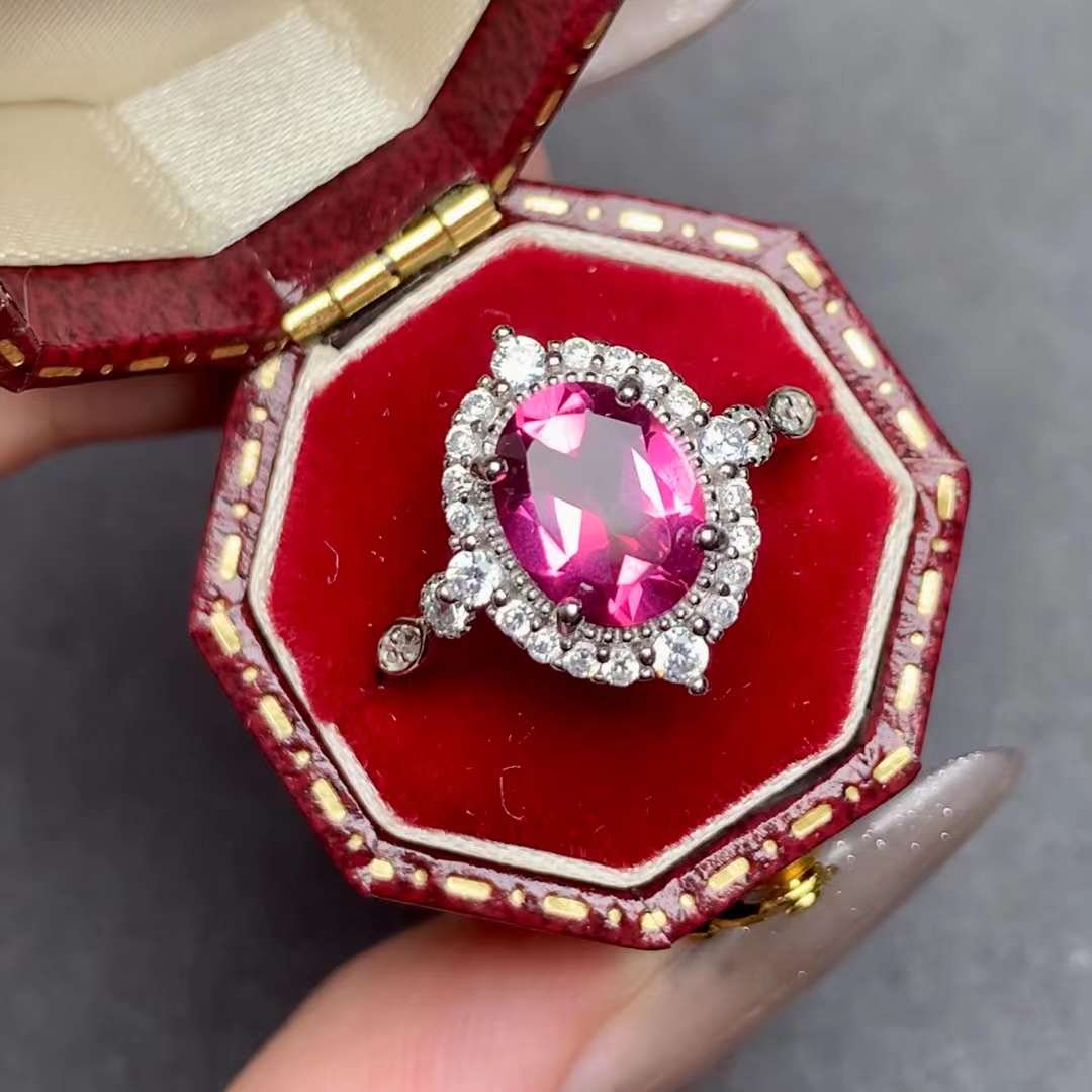 pink Topaz ring 925 silver ring Adjustable crystal ring