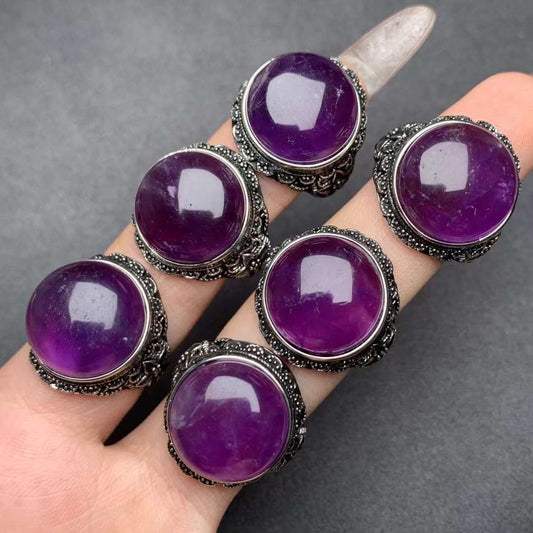 large-grain retro amethyst ring Copper Adjustable crystal ring