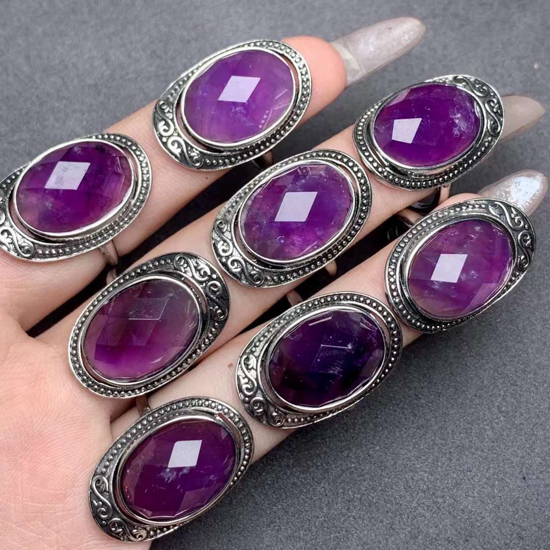 large-grain faceted amethyst ring Copper Adjustable crystal ring