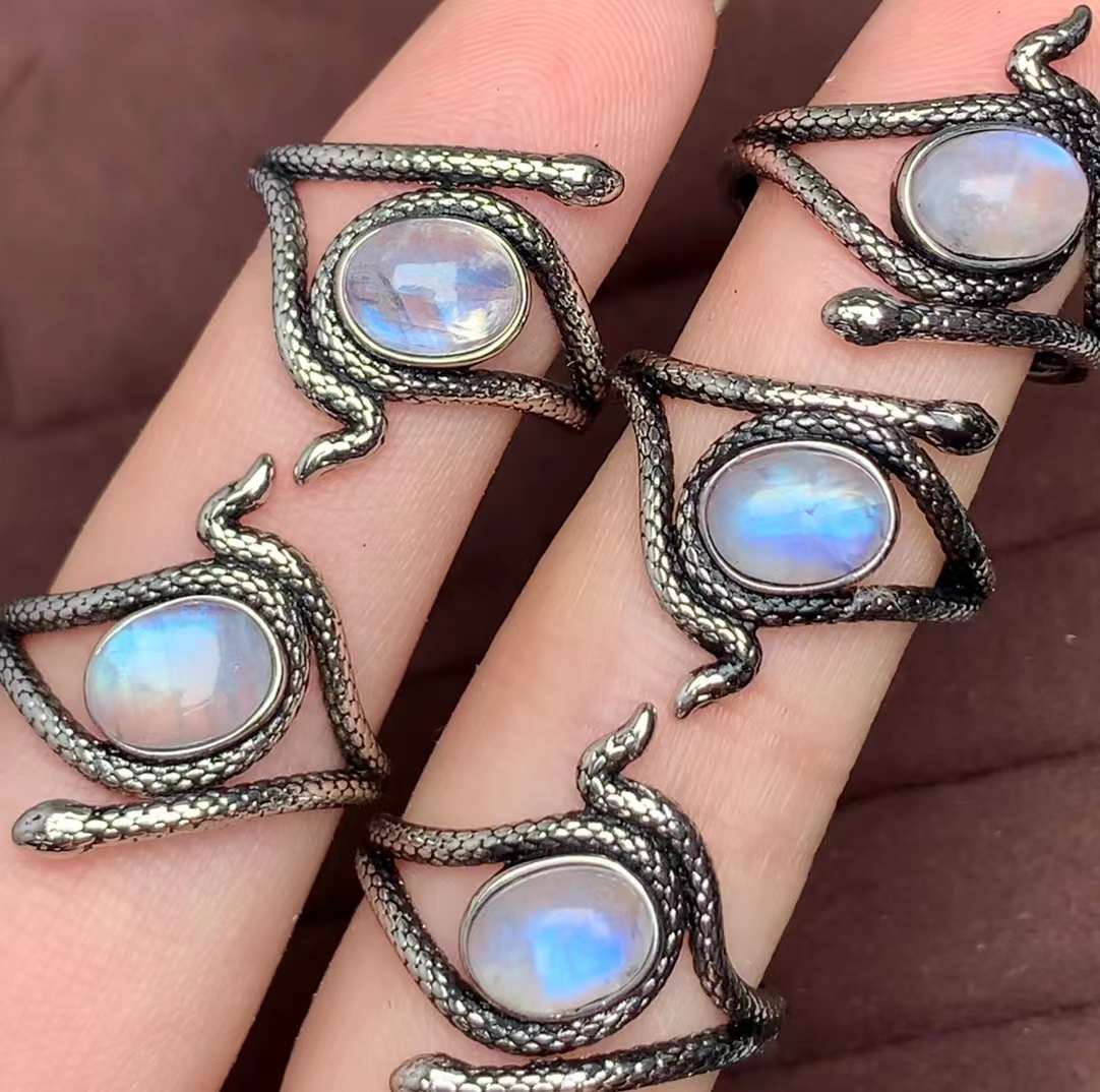 Snake MoonStone ring Copper Adjustable crystal ring  gemstone ring