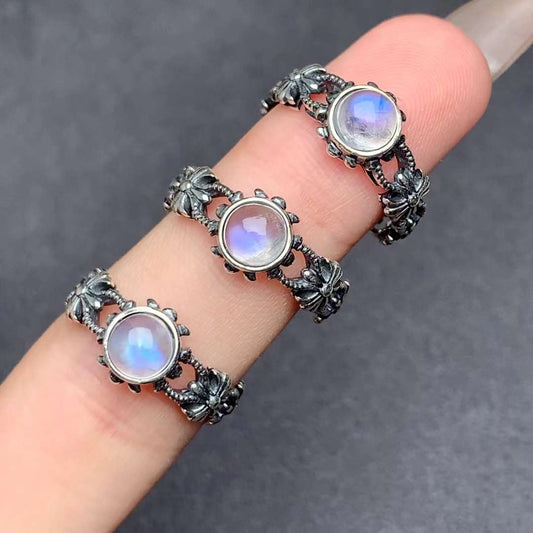 Chrome Hearts moonstone ring 925 silver ring Adjustable crystal ring