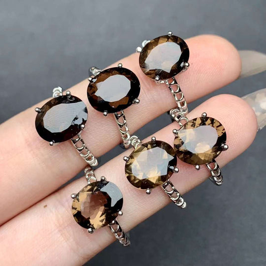 Large grains Smoky Quartz ring Copper Adjustable crystal ring