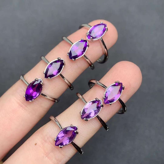 Amethyst almond-shaped ring Copper Adjustable crystal ring