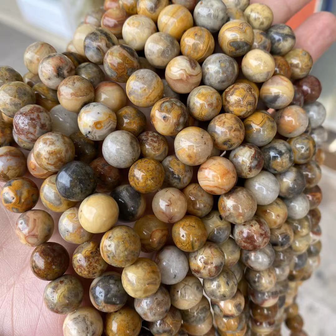 Crazy Lace Agate round beads Natural Gemstone Beads crystal DIY beads 15''）