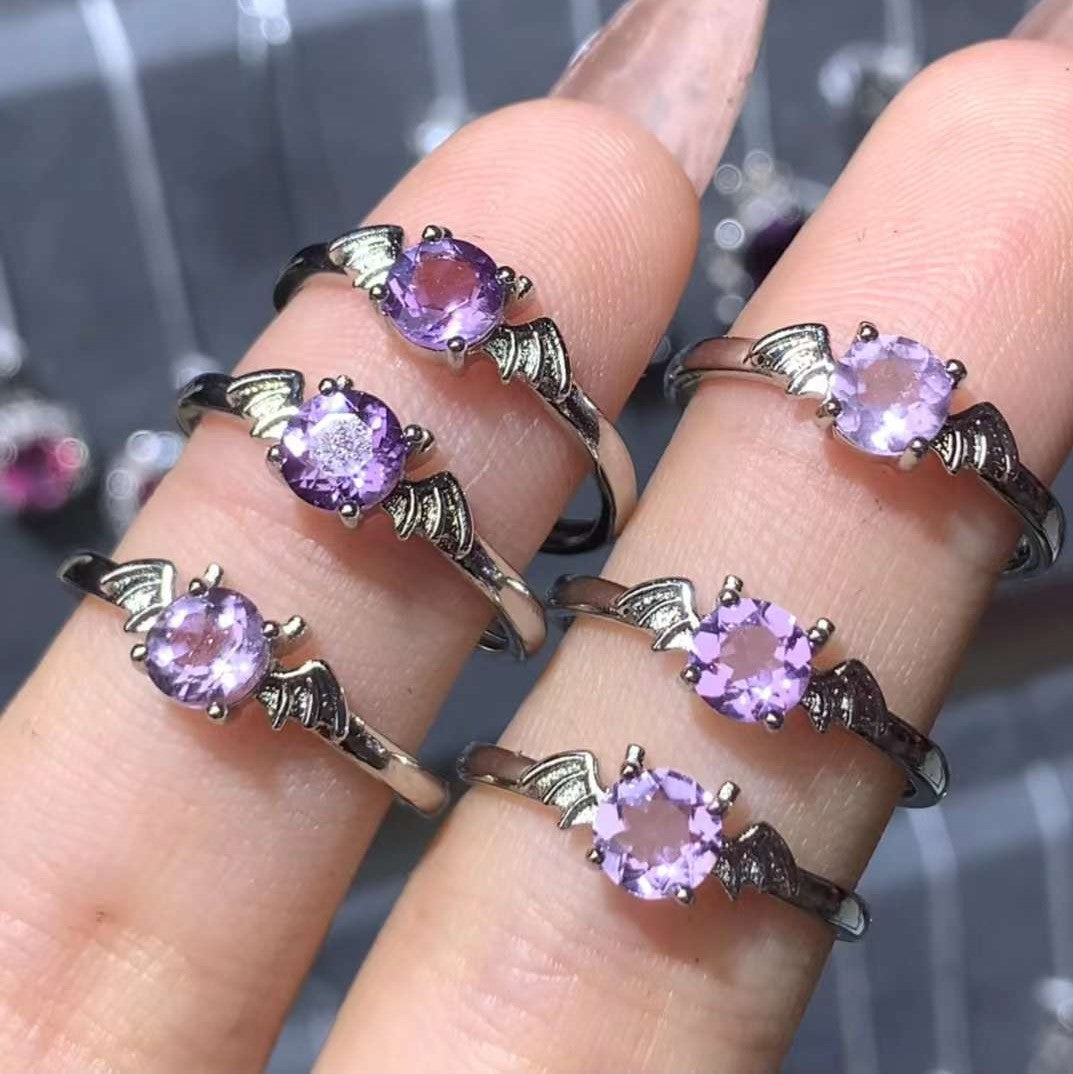 Amethyst bat ring Copper Adjustable crystal ring  gemstone ring